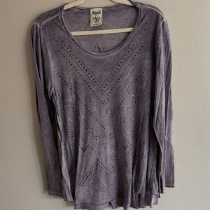 Vocal USA Gray Long Sleeve Studded Scoop Neck Tee